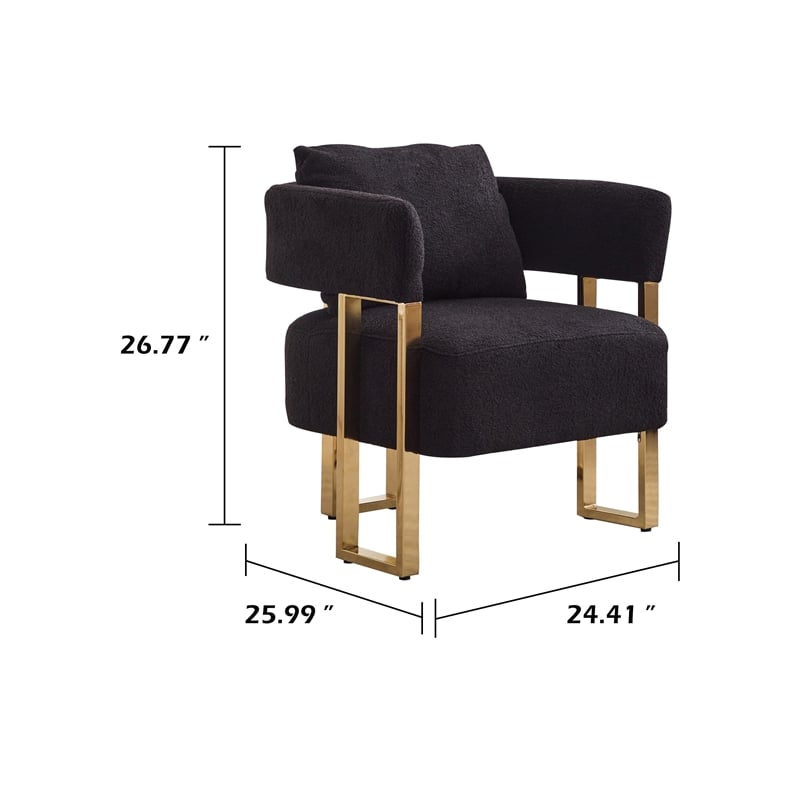 Sery Accent Sofa Chair Set of 2- Black Teddy Fleece- Gold Square Legs