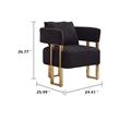 Sery Accent Sofa Chair Set of 2- Black Teddy Fleece- Gold Square Legs