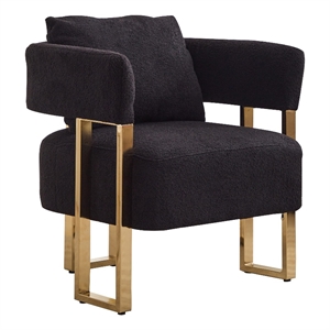Sery Accent Sofa Chair Set of 2- Black Teddy Fleece- Gold Square Legs