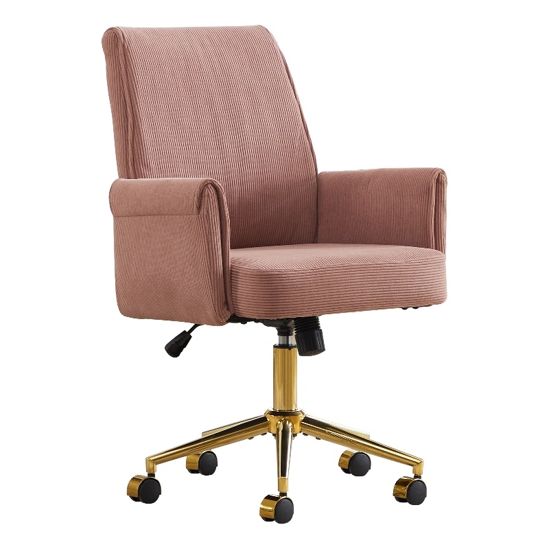 Swivel Office Chair- Light Pink Corduroy- Adjustable Height- Gold Base