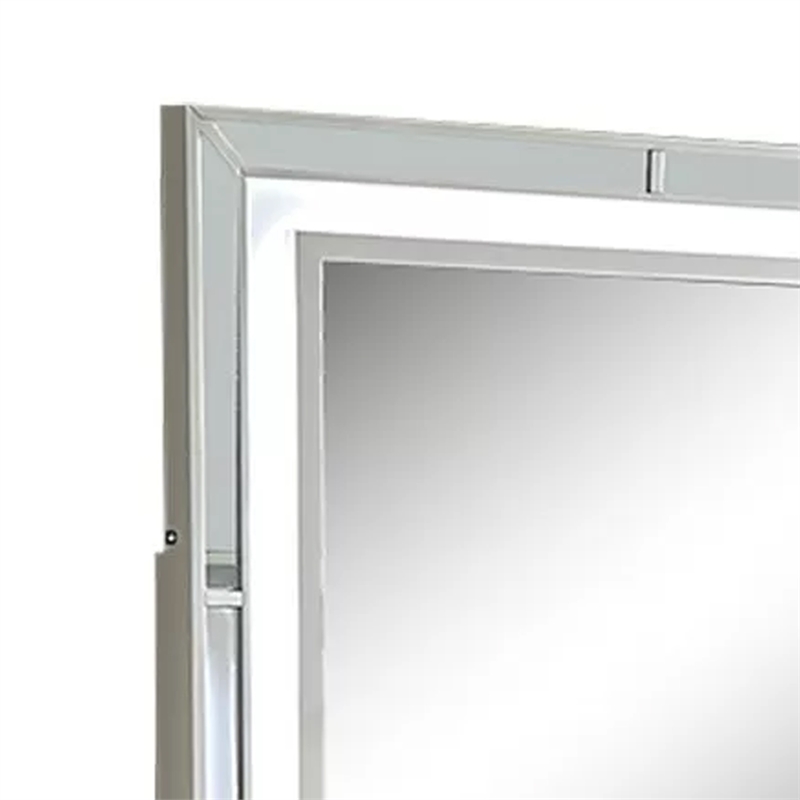 Pumi Dresser Mirror w LED- Glass Panel Trim- Ivory 38x44 Rectangular