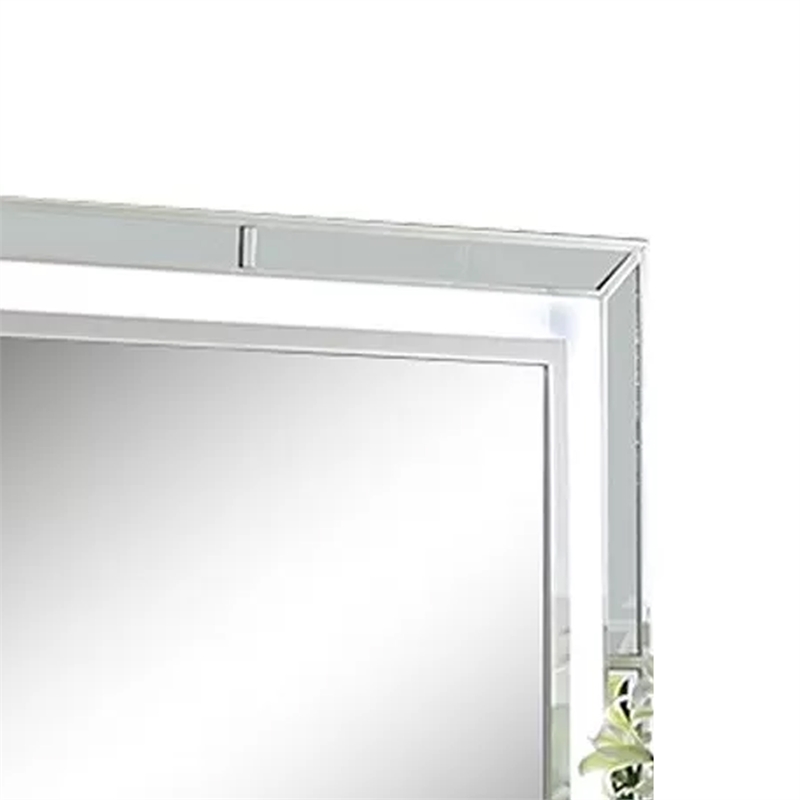 Pumi Dresser Mirror w LED- Glass Panel Trim- Ivory 38x44 Rectangular