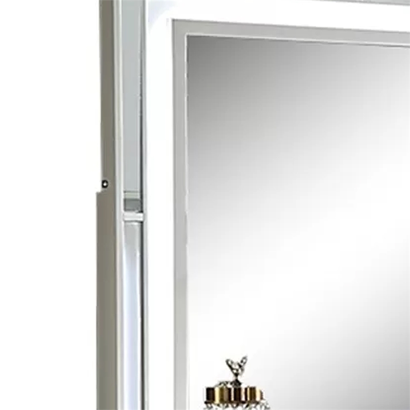Pumi Dresser Mirror w LED- Glass Panel Trim- Ivory 38x44 Rectangular