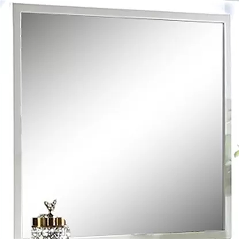 Pumi Dresser Mirror w LED- Glass Panel Trim- Ivory 38x44 Rectangular