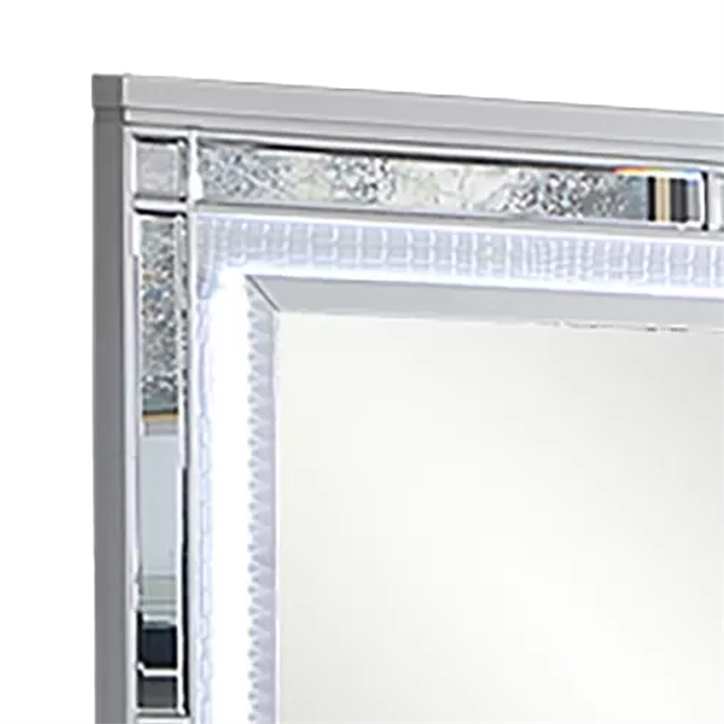Liva Dresser Mirror w LED- Glass Panel Trim- Silver 38x44 Rectangular
