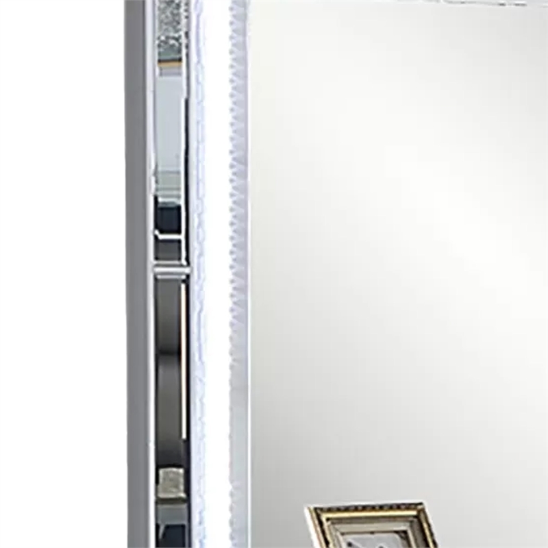Liva Dresser Mirror w LED- Glass Panel Trim- Silver 38x44 Rectangular