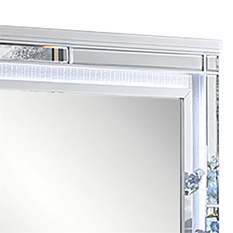 Liva Dresser Mirror w LED- Glass Panel Trim- Silver 38x44 Rectangular
