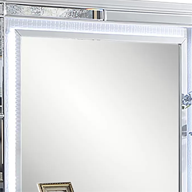 Liva Dresser Mirror w LED- Glass Panel Trim- Silver 38x44 Rectangular