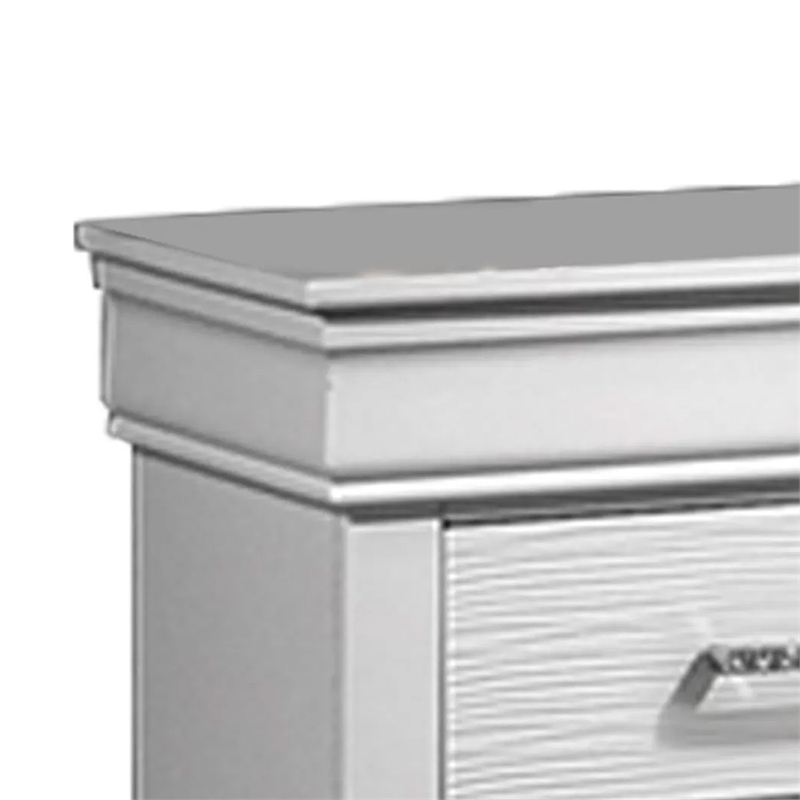 Shoba Nightstand- 2 Textured Drawers- Faux Diamond Inlaid Handles- White