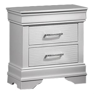 Shoba Nightstand- 2 Textured Drawers- Faux Diamond Inlaid Handles- White
