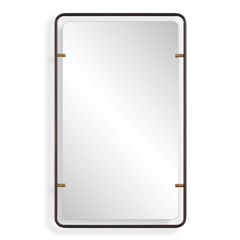 Decorative Wall Mirror- Gold Leaf Accent Tabs- 22x36 Rectangular Frame