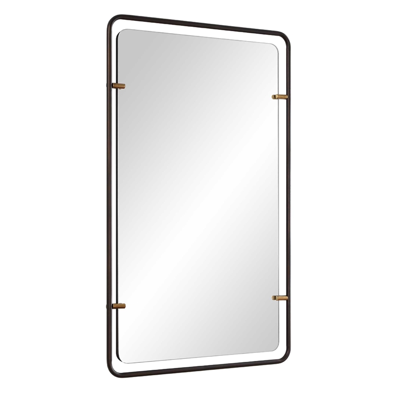 Decorative Wall Mirror- Gold Leaf Accent Tabs- 22x36 Rectangular Frame