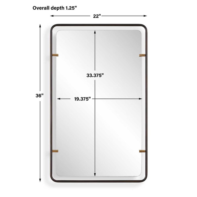 Decorative Wall Mirror- Gold Leaf Accent Tabs- 22x36 Rectangular Frame