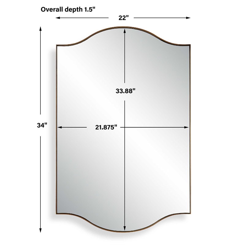Decorative Wall Mirror- Arch Design- Brushed Gold Arched Frame- 22x34