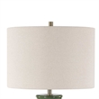 Table Lamp- Beige Shade- Raised Leaf Motif- Glossy Green Ceramic- 28 Inch