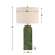 Table Lamp- Beige Shade- Raised Leaf Motif- Glossy Green Ceramic- 28 Inch