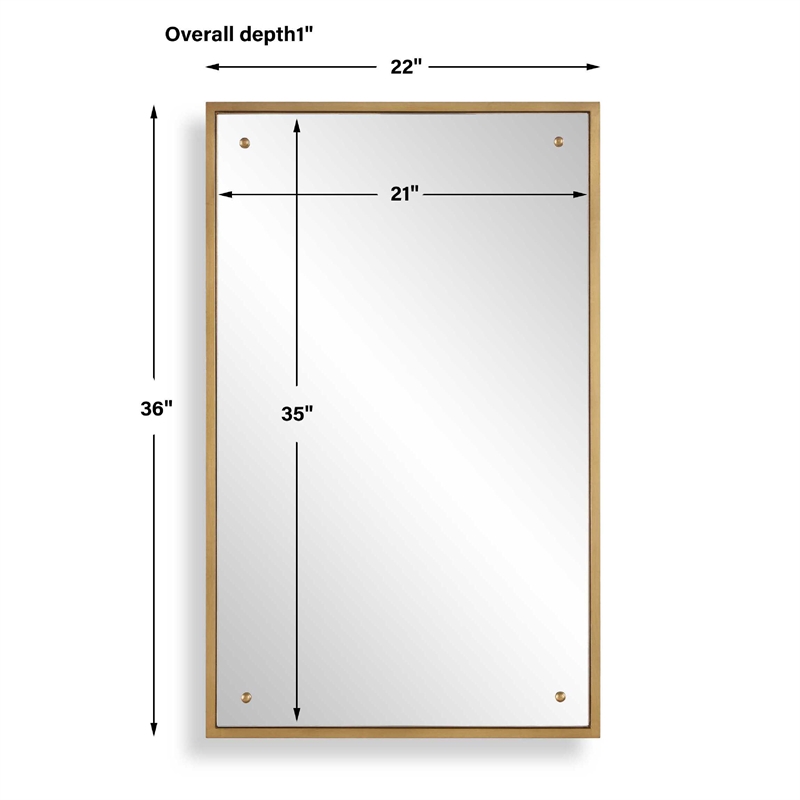Decorative Wall Mirror- Corner Bolt Detail- Gold Leaf Accent- 21x36