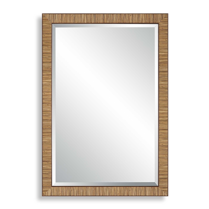 Decorative Coastal Wall Mirror- Faux Rattan Wrap- 22x32 Dark Brown Frame