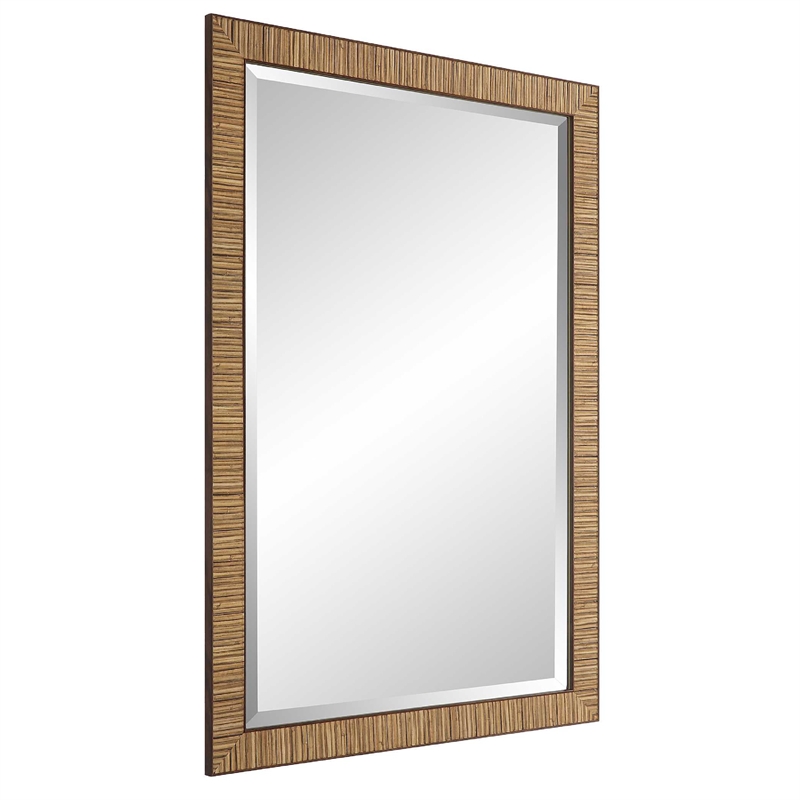 Decorative Coastal Wall Mirror- Faux Rattan Wrap- 22x32 Dark Brown Frame