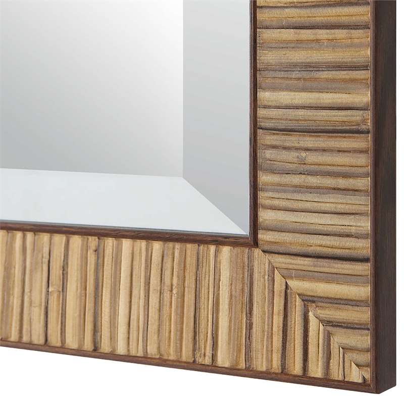 Decorative Coastal Wall Mirror- Faux Rattan Wrap- 22x32 Dark Brown Frame
