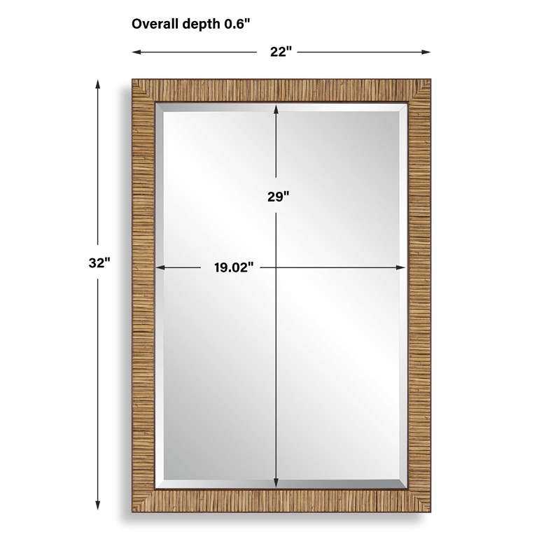 Decorative Coastal Wall Mirror- Faux Rattan Wrap- 22x32 Dark Brown Frame