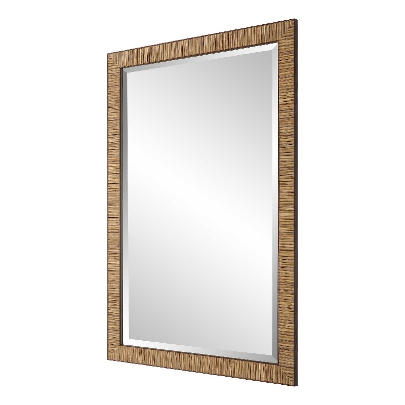 Decorative Coastal Wall Mirror- Faux Rattan Wrap- 22x32 Dark Brown Frame