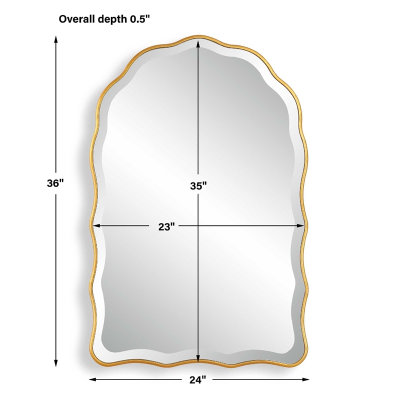 Siva Arched Accent Wall Mirror- Scalloped Edges- Gold Leaf Finish 24x36