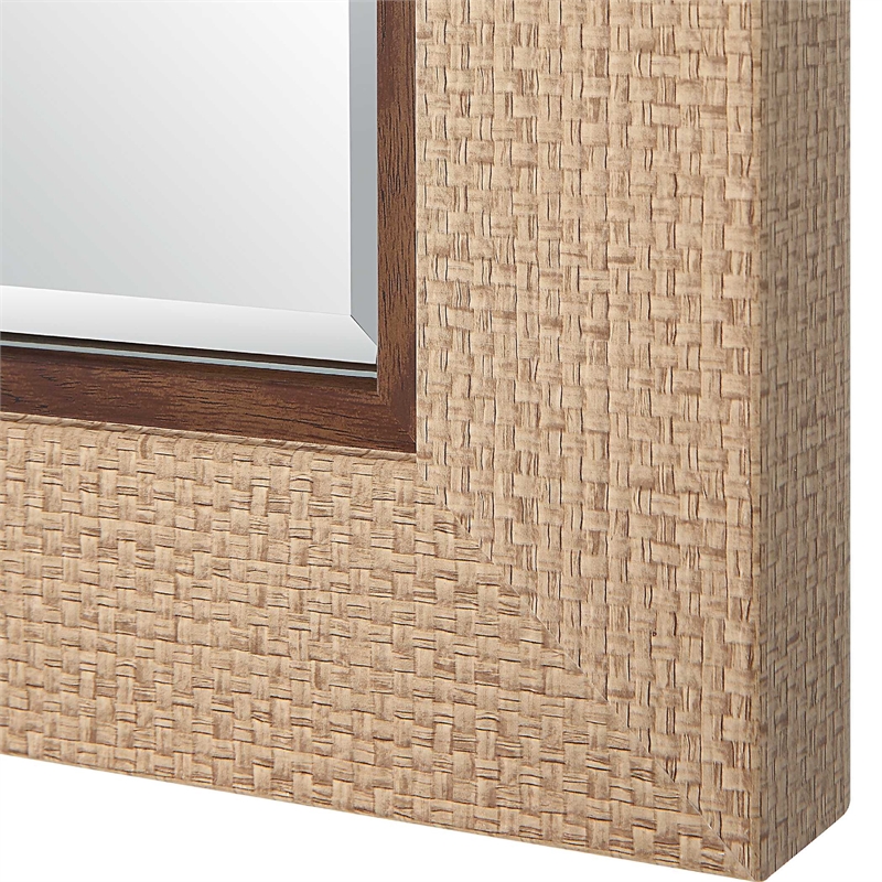 Raga Accent Wall Mirror- Basket Weave Design- Beige and Dark Brown 28x38