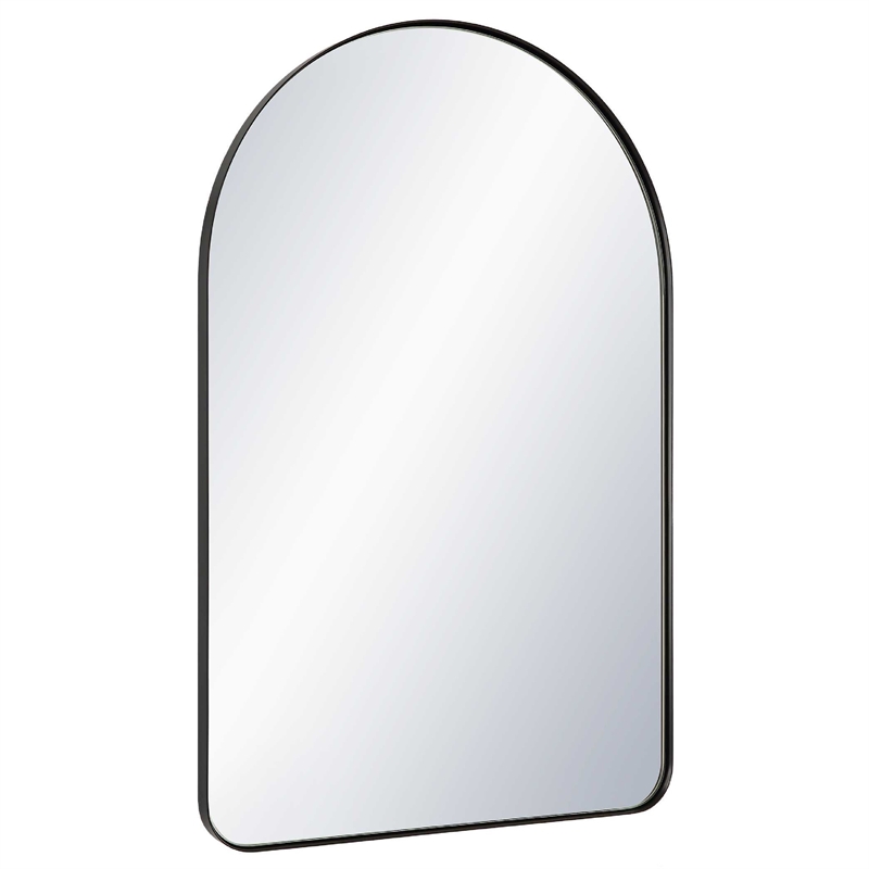 Rectangular Floating Mirror- Arched Top- Modern Style Satin Black 22x34