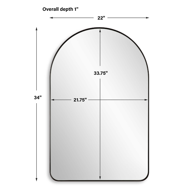 Rectangular Floating Mirror- Arched Top- Modern Style Satin Black 22x34