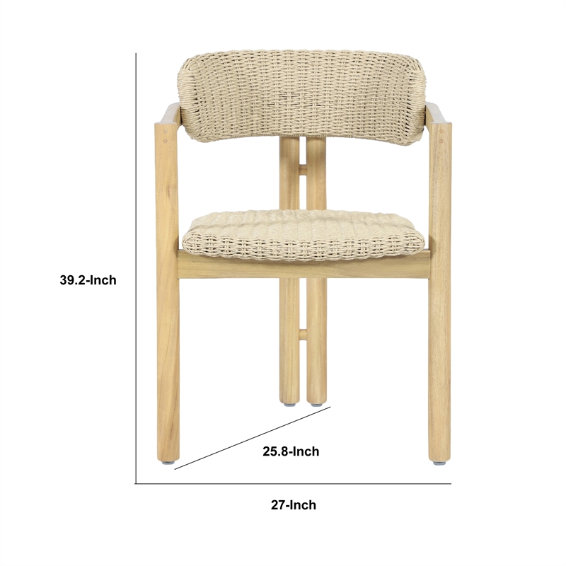 Seno Outdoor Chair Set of 2- Curved Back- Beige Wicker Seat- Natural Wood