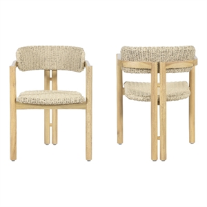 Seno Outdoor Chair Set of 2- Curved Back- Beige Wicker Seat- Natural Wood