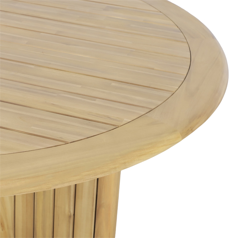 Seno Outdoor Round Dining Table- Slatted Design- Natural Brown 59 Inch