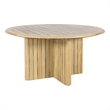 Seno Outdoor Round Dining Table- Slatted Design- Natural Brown 59 Inch