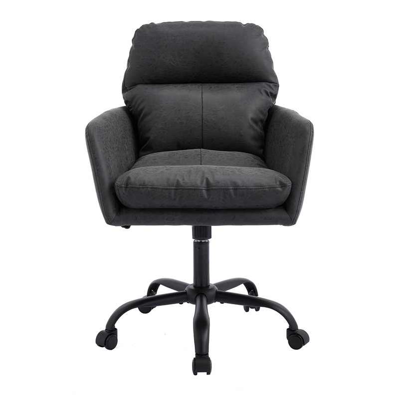 Limz Swivel Office Chair- Adjustable Height- Foam Fill Black Faux Leather