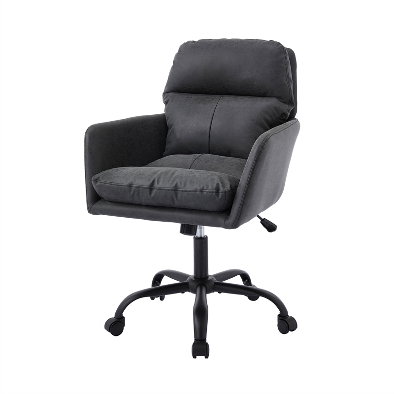 Limz Swivel Office Chair- Adjustable Height- Foam Fill Black Faux Leather