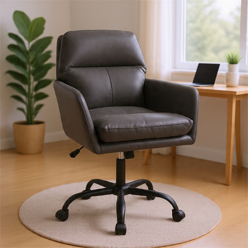 Limz Swivel Office Chair- Adjustable Height- Foam Fill Black Faux Leather