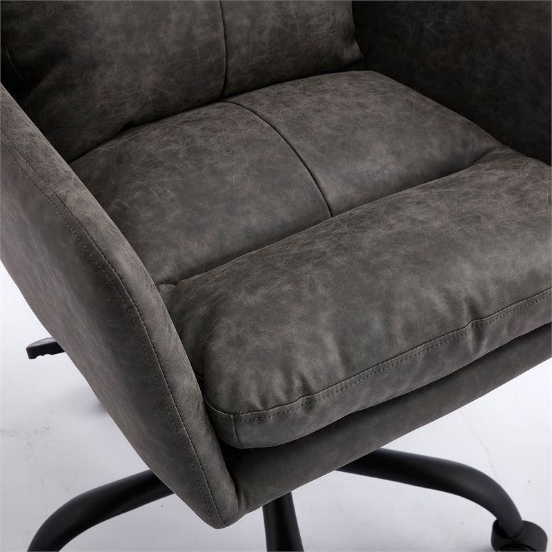 Limz Swivel Office Chair- Adjustable Height- Foam Fill Gray Faux Leather
