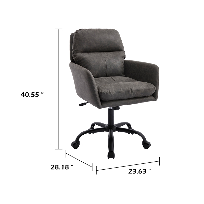 Limz Swivel Office Chair- Adjustable Height- Foam Fill Gray Faux Leather