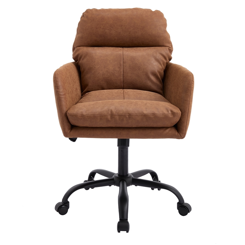 Limz Swivel Office Chair- Adjustable Height- Foam Fill Brown Faux Leather