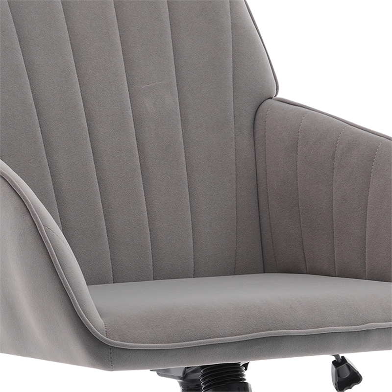 Arun Swivel Office Chair- Memory Foam- Tufted Gray Velvet- Silver Metal