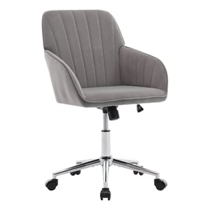 Arun Swivel Office Chair- Memory Foam- Tufted Gray Velvet- Silver Metal