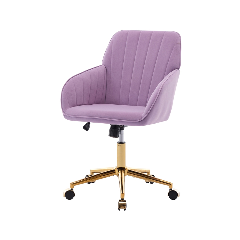 arun swivel office chair- memory foam fill lilac purple velvet- gold metal