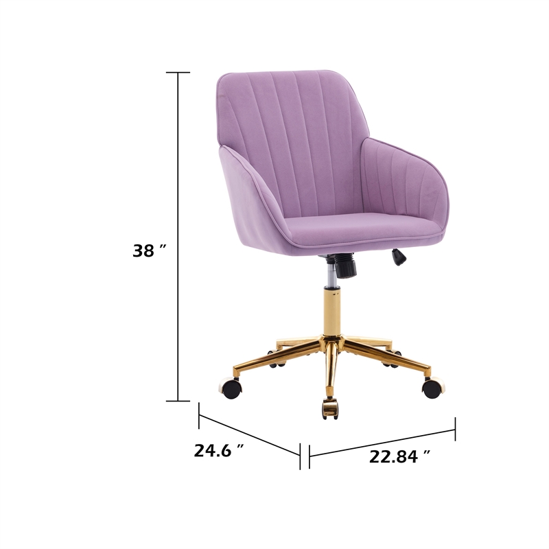 arun swivel office chair- memory foam fill lilac purple velvet- gold metal