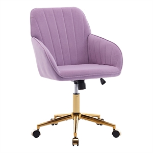 Arun Swivel Office Chair- Memory Foam Fill Lilac Purple Velvet- Gold Metal