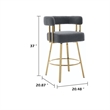 Fara Barstool Chair Set of 2- Foam Fill Gray Teddy Fleece- Gold Metal