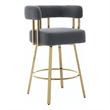 Fara Barstool Chair Set of 2- Foam Fill Gray Teddy Fleece- Gold Metal