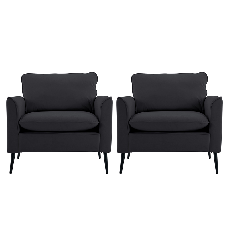 Heya Lounge Sofa Chair Set of 2- Track Arms- Black Faux Leather