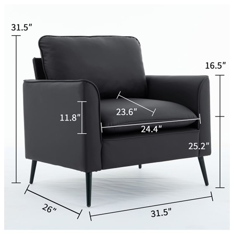 Heya Lounge Sofa Chair Set of 2- Track Arms- Black Faux Leather