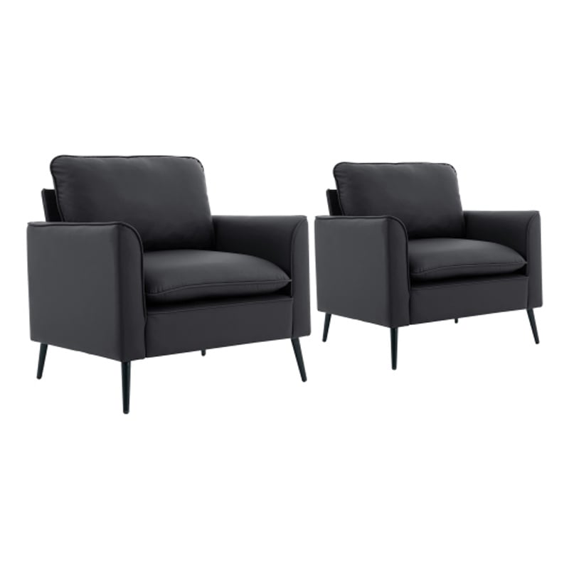 Heya Lounge Sofa Chair Set of 2- Track Arms- Black Faux Leather